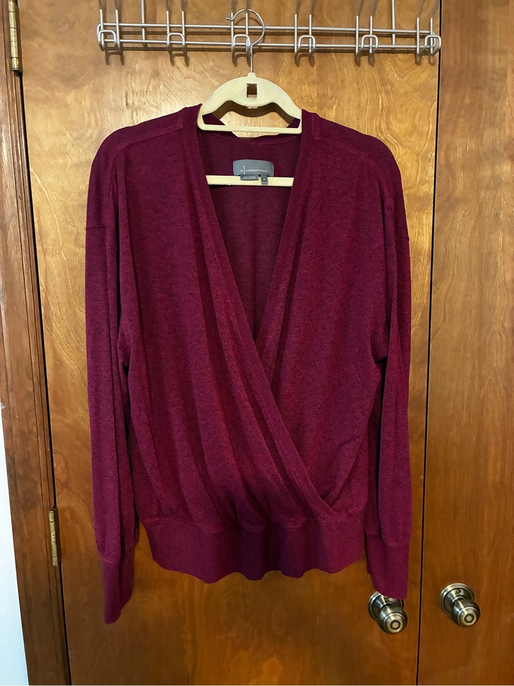 Anthropologie Wrap V-Neck Sweater in Burgundy
